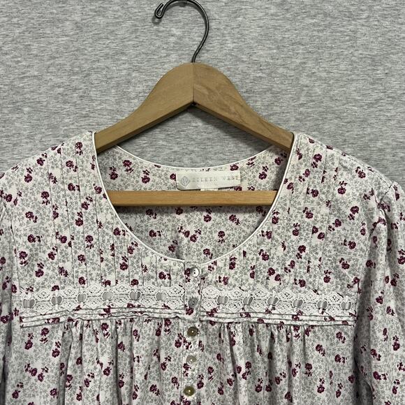 Eileen West Nightgown Womens Large White Purple Floral Cotton Flannel Cottage - Picture 3 of 10